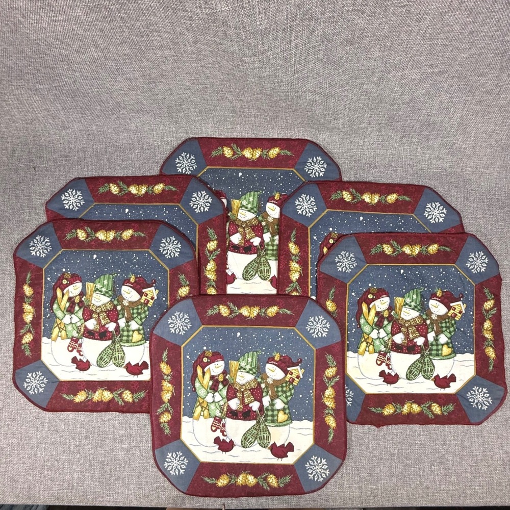 VTG Snowman Family Placemats Set of 6 Holiday Winter Christmas Cabincore Festive